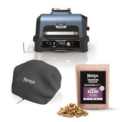Ninja OG901UKCOVKIT Electric BBQ Grill & Smoker with Cover and Woodfire Pellets  - Black/Blue