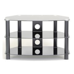 TTAP C303C-1050-3BB Black Satin Legs, Black Curved Glass, Cable Management, 3 Shelves