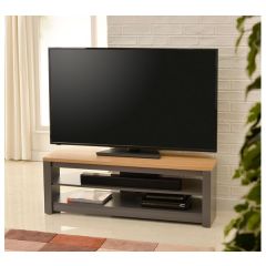 TTAP MEM-1000-GRY Grey/Oak Top, Adj Wood Middle Shelf, Chamfered Corners, Cable Mgmt