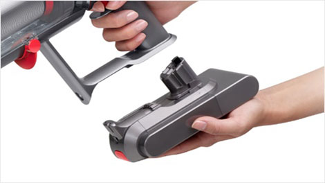 Removing the battery pack with one click of a button.