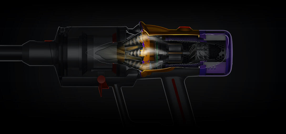 Cutaway diagram revealing 3 of the cyclones of the V12-2023.